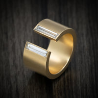 14K Yellow Gold Open Shank Thick Band with Natural Baguette Diamonds