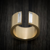 14K Yellow Gold Open Shank Thick Band with Natural Baguette Diamonds