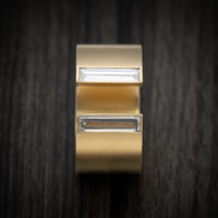 14K Yellow Gold Open Shank Thick Band with Natural Baguette Diamonds