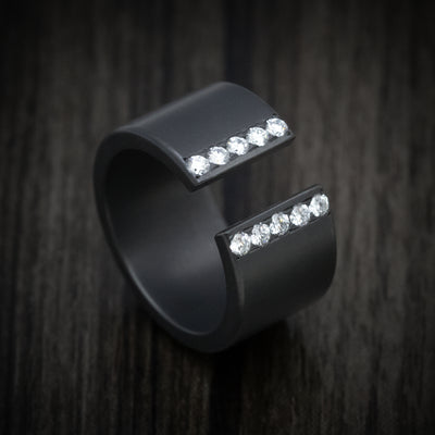 Black Zirconium Open Shank Thick Band with Lab Diamonds