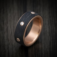 14K Rose Gold Men's Ring with Spinning Carbon Fiber and Lab Diamond Inlay