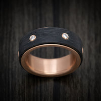 14K Rose Gold Men's Ring with Spinning Carbon Fiber and Lab Diamond Inlay