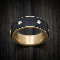 14K Yellow Gold Men's Ring with Spinning Carbon Fiber and Lab Diamond Inlay
