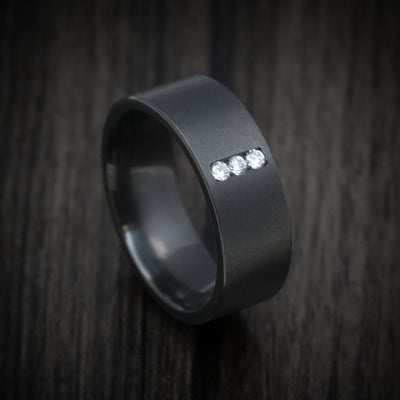 Black Zirconium Men's Ring with Vertical White Diamonds