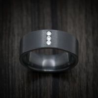 Black Zirconium Men's Ring with Vertical White Diamonds