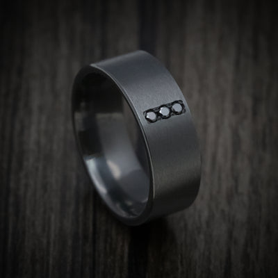 Black Zirconium Men's Ring with Vertical Black Diamonds