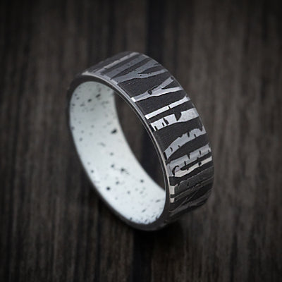 Tantalum Men's Ring with Aspen Design and Bark Pattern Cerakote Sleeve