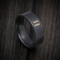Black Zirconium Men's Ring with 14K Gold Stitch Design