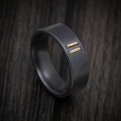 Black Zirconium Men's Ring with 14K Gold Stitch Design