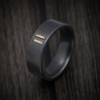 Black Zirconium Men's Ring with 14K Gold Stitch Design