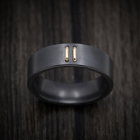 Black Zirconium Men's Ring with 14K Gold Stitch Design