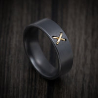 Black Zirconium Men's Ring with 14K Gold Stitch Design
