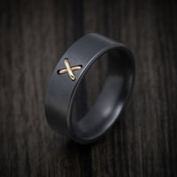 Black Zirconium Men's Ring with 14K Gold Stitch Design