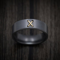 Black Zirconium Men's Ring with 14K Gold Stitch Design