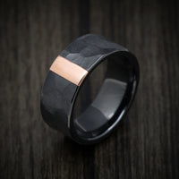 Black Titanium or Black Zirconium Men's Ring with Copper Vertical Inlay