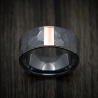 Black Titanium or Black Zirconium Men's Ring with Copper Vertical Inlay