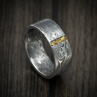 Sunset Kuro Damascus Steel Ring with Vertical 24K Gold Nugget Inlay