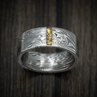 Sunset Kuro Damascus Steel Ring with Vertical 24K Gold Nugget Inlay
