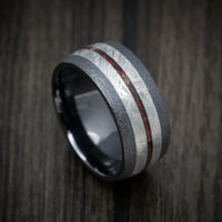 Black Titanium or Black Zirconium Ring with Meteorite and Opal Inlays