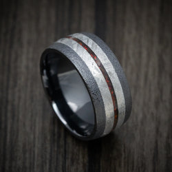 Black Titanium or Black Zirconium Ring with Meteorite and Opal Inlays
