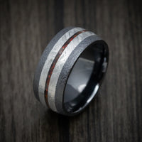 Black Titanium or Black Zirconium Ring with Meteorite and Opal Inlays