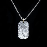 Stainless Steel Hammered Dog Tag Pendant and Chain