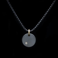 Black Zirconium and Diamond Round Pendant and Chain