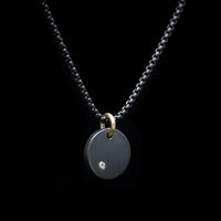 Black Zirconium and Diamond Round Pendant and Chain