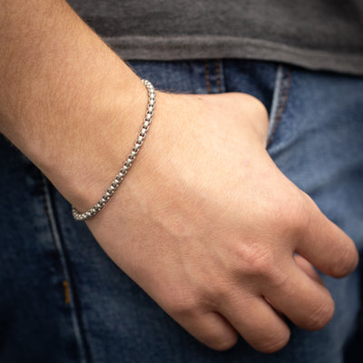 Matte Silver Venetian Box Chain 8" Bracelet
