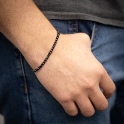 Matte Black Venetian Box Chain 8" Bracelet