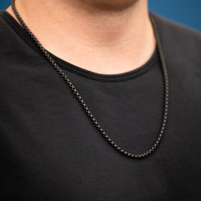 Matte Black Venetian Box Chain 24" Necklace