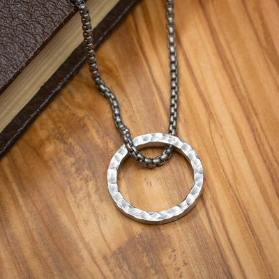 Stainless Steel Hammered Open Pendant and Chain