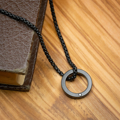 Black Zirconium and Diamond Open Pendant and Chain
