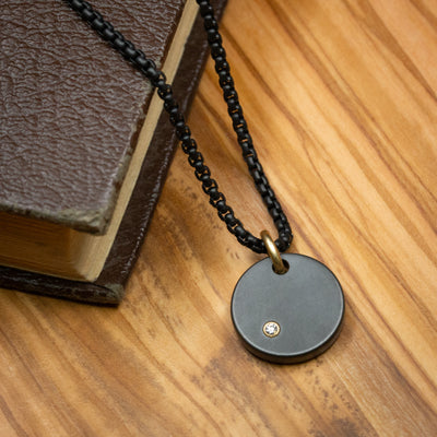 Black Zirconium and Diamond Round Pendant and Chain