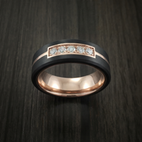 Carbon Fiber and 14K Gold Mens Ring with Lab Diamonds