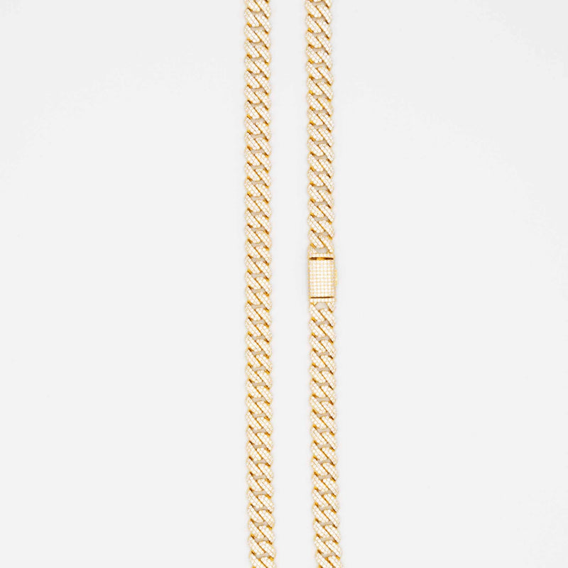 Gold Iced Moissanite Prong Miami Cuban Chain 8mm