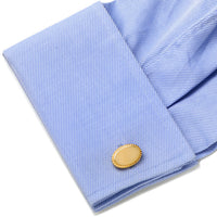 14K Gold Plated Rope Border Oval Cufflinks and Tie Bar Gift Set