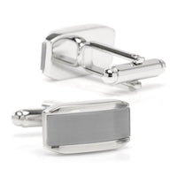 Silver Rectangular Cufflink with Gray Cats Eye