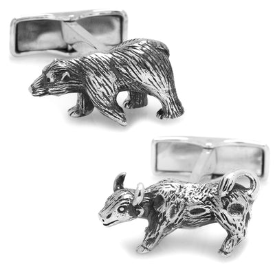 Sterling Silver Bull and Bear Cufflinks