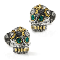 Sterling Silver with 18K Gold Vermeil Day of the Dead Skull Cufflinks