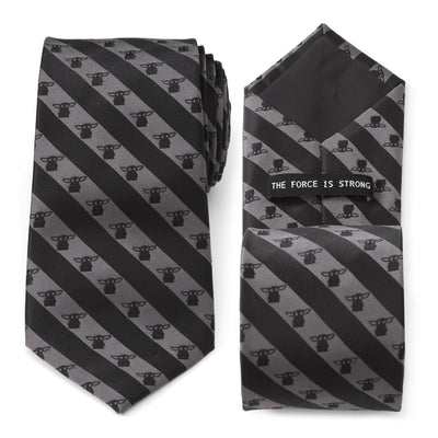 Star Wars Grogu Black and Gray Striped Tie