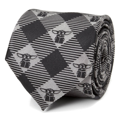 Star Wars Grogu Black Plaid Tie