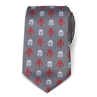 Star Wars Mandalorian and Mythosaur Red and Gray Tie