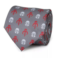 Star Wars Mandalorian and Mythosaur Red and Gray Tie