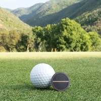 Black Titanium Golf Ball Marker with Crushed Sapphire Inlay and 14K Gold Alignment Line