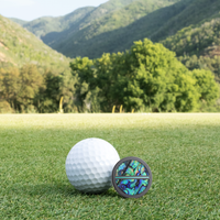 Black Titanium Golf Ball Marker with Abalone Inlay and Cerakote Alignment Line