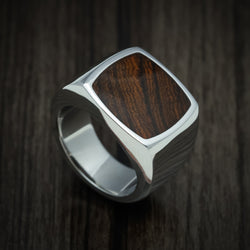 Cobalt Chrome Large Signet Ring with Cocobolo Wood Inlay