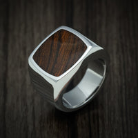 Cobalt Chrome Large Signet Ring with Cocobolo Wood Inlay