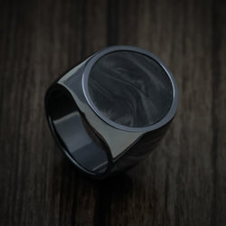 Black Zirconium Large Signet Ring with Forged Carbon Fiber Inlay