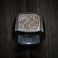 Black Zirconium Large Signet Ring with 14K Rose Gold Design Inlay